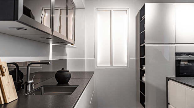 Interior of a minimalistic kitchen in a modern style